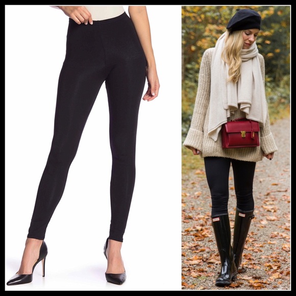 BASIC BLACK LEGGINGS EVERYDAY SKINNY KNIT PANT A3C - Picture 3 of 7